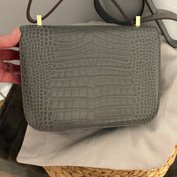 Elegant Gray Crocodile leather Bag with Gold Accents - Picture 6 of 17
